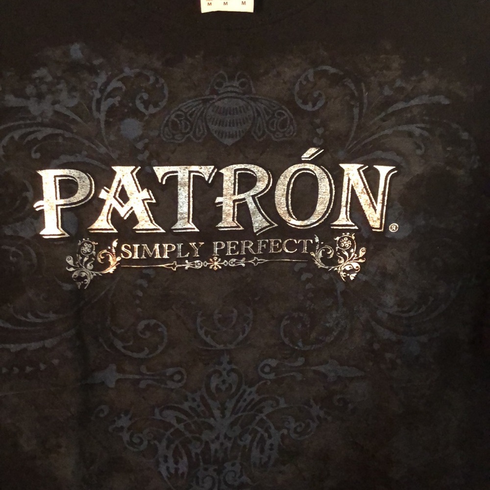 Patron novelty T-shirt, black short sleeves, new without tags. Size M